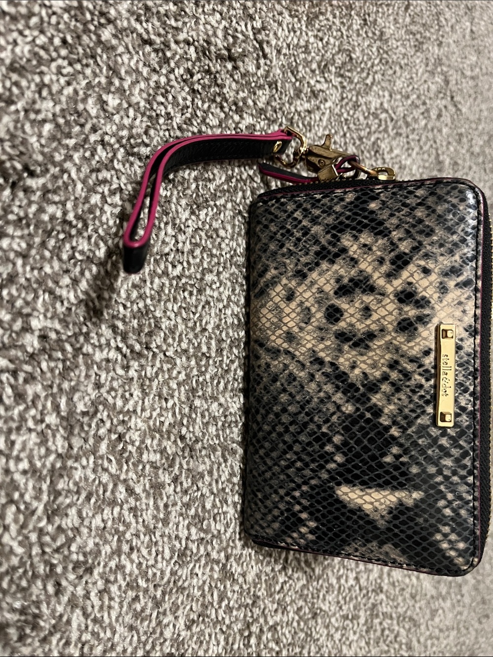 Stella & Dot Gold Plaque Snake-Print Clutch